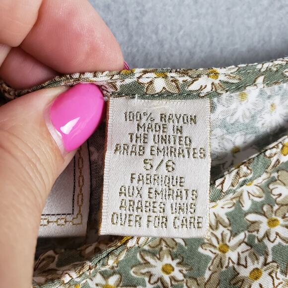 Vintage Express Size 5/6 Button Front Mini Skirt Green Cream Ditzy Microfloral - Picture 9 of 9